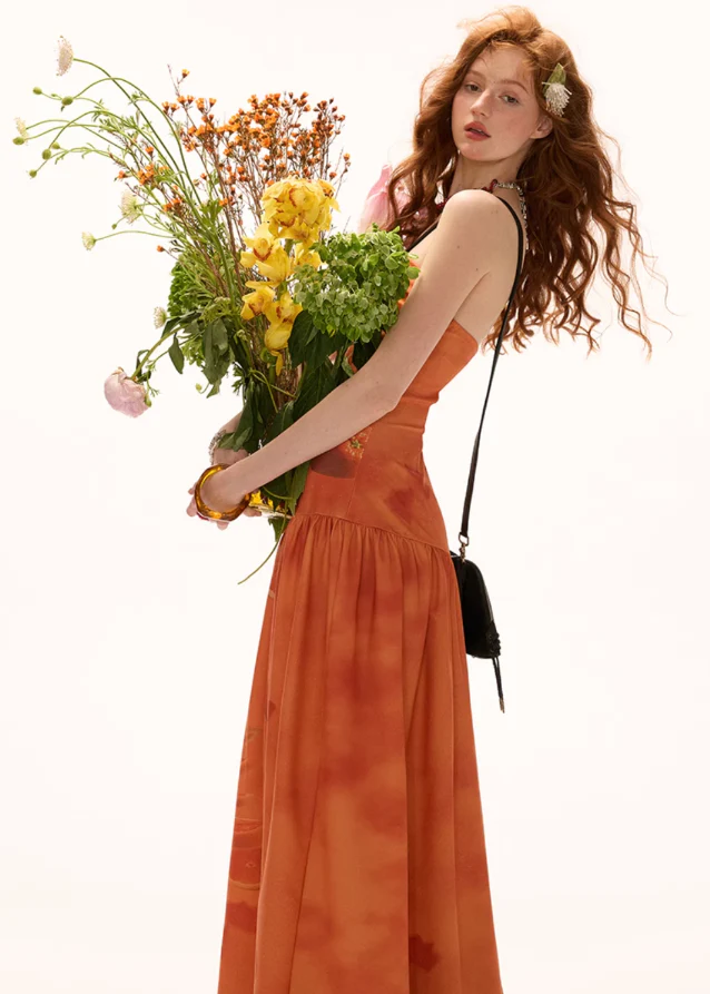 Orange Vacation dress off shoulder - Image 3