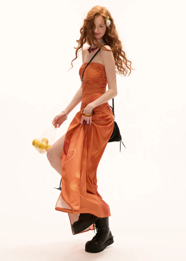 Orange Vacation dress off shoulder - Image 6