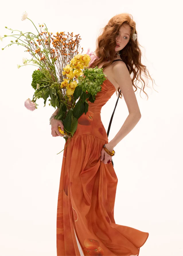 Orange Vacation dress off shoulder - Image 8