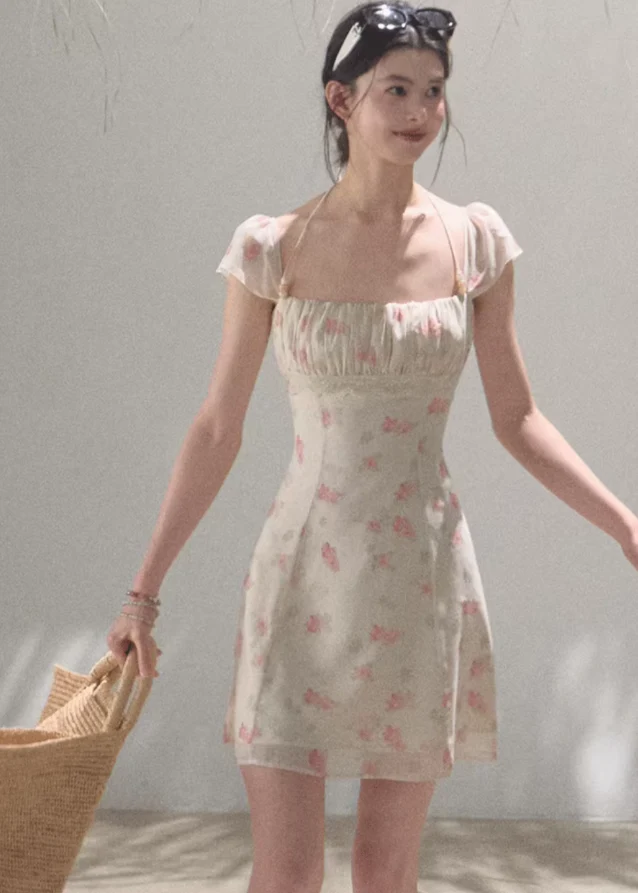 Original Flower Beaded Halter Slim Dress - Image 4