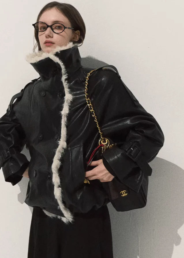 Oversized Lamb Wool Leather Jacket - Image 7