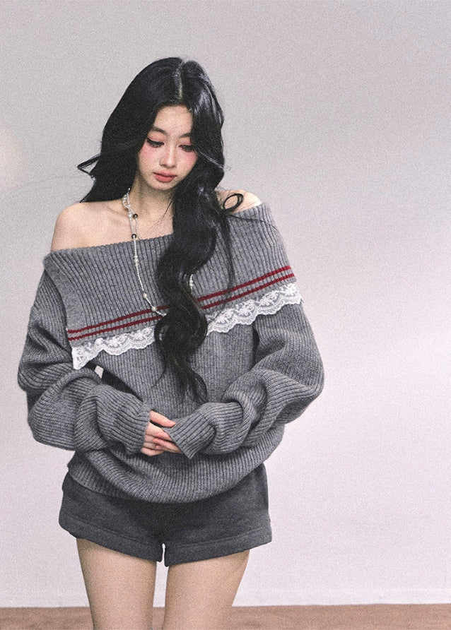 Oxford Lace Off-Shoulder Knit - Image 2