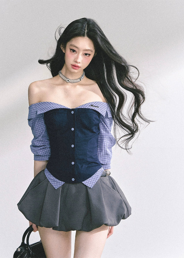 Oxford Muse Off-Shoulder Corset Blouse
