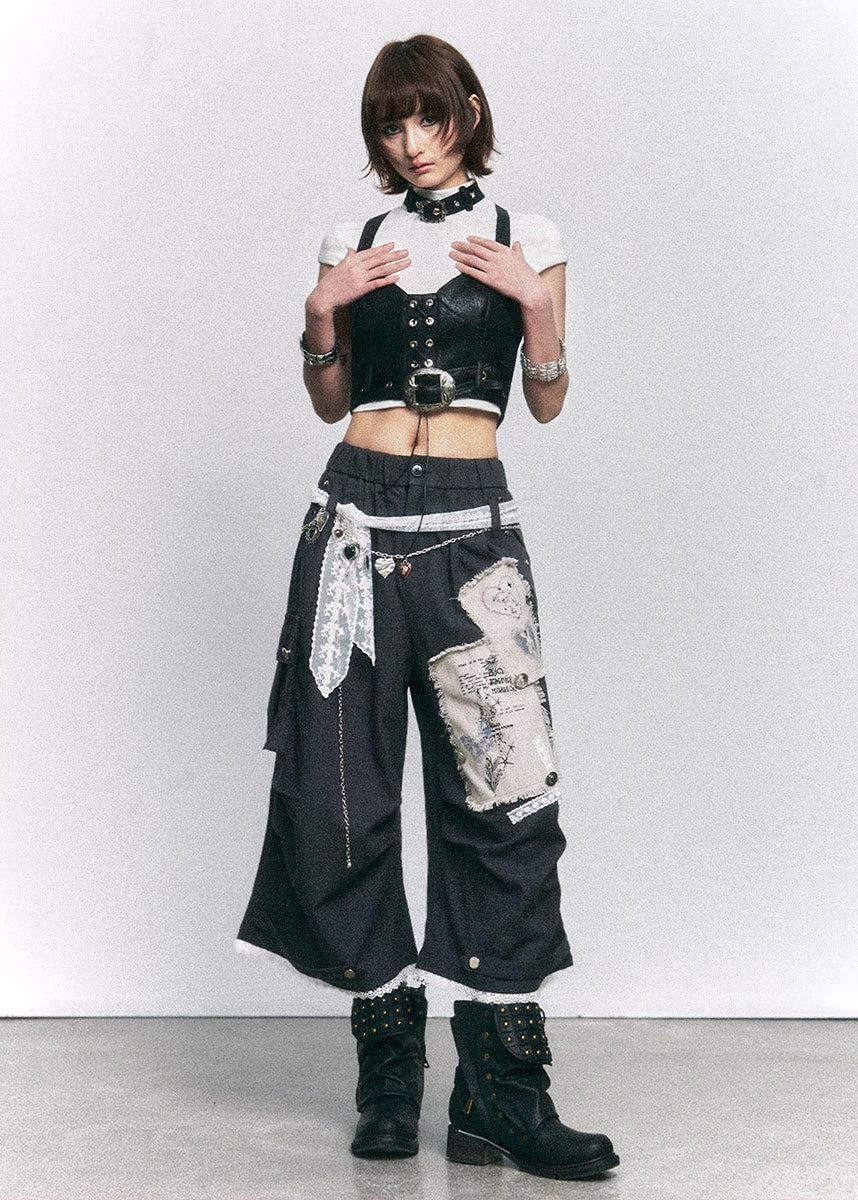 Patch Ruin Wide Cropped Pants - Image 2