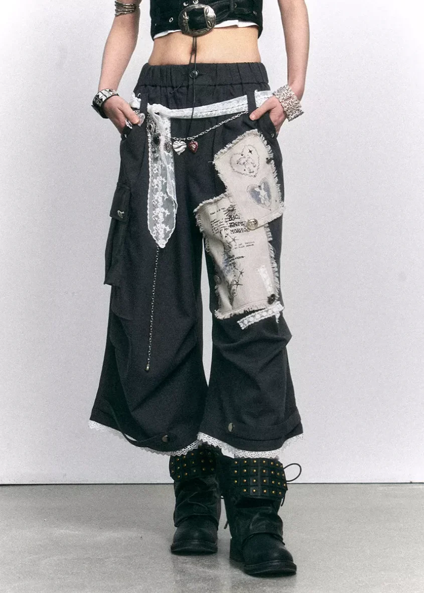 Patch Ruin Wide Cropped Pants - Image 4