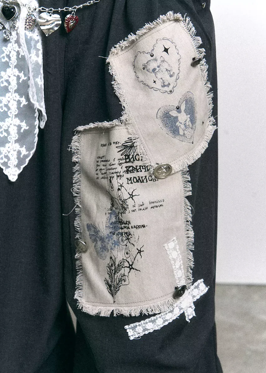 Patch Ruin Wide Cropped Pants - Image 9