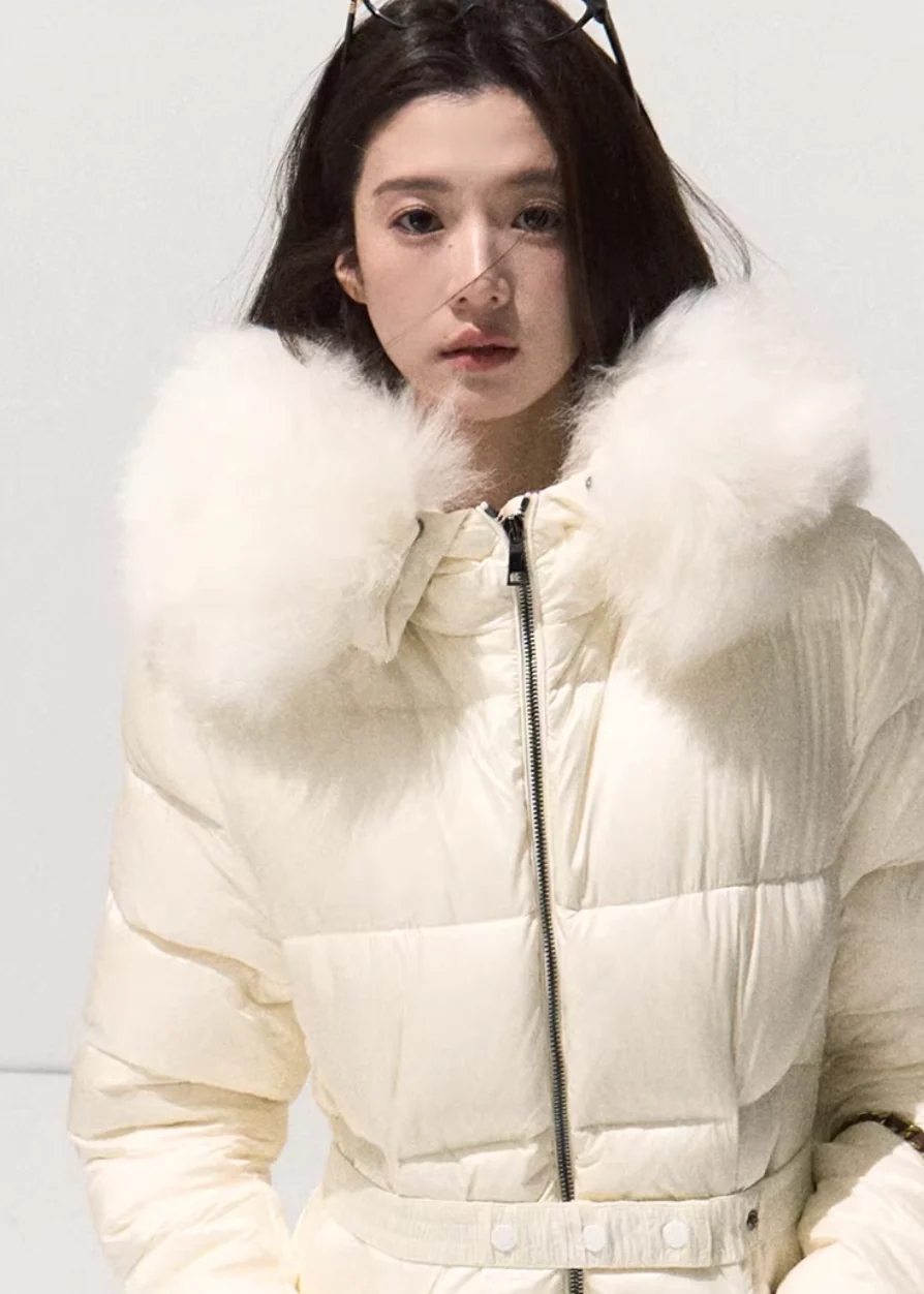 White Veil Hooded Down Coat - Image 8