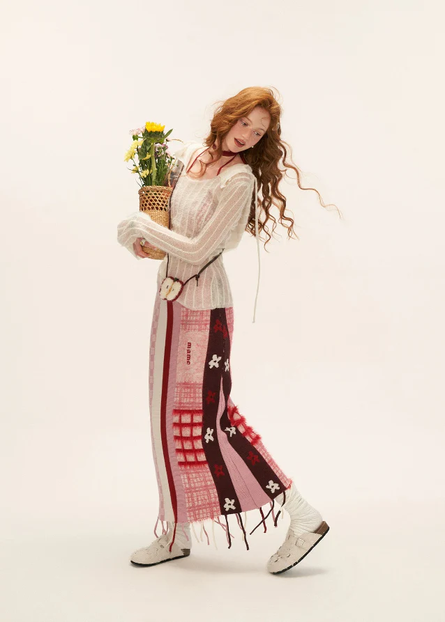 Pink Splice Fringe Skirt - Image 2
