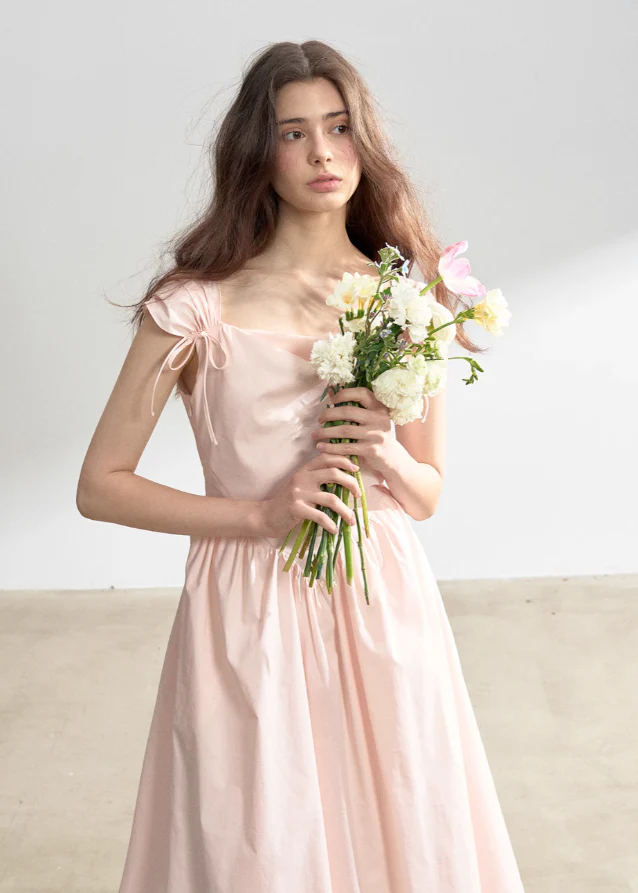 Pink Swing Neck Strap Midi Dress