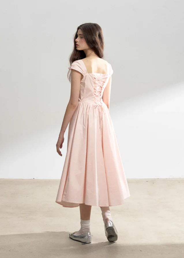 Pink Swing Neck Strap Midi Dress - Image 2