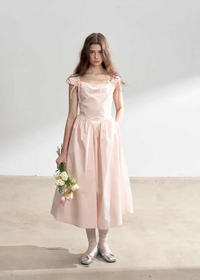 Pink Swing Neck Strap Midi Dress - Image 3