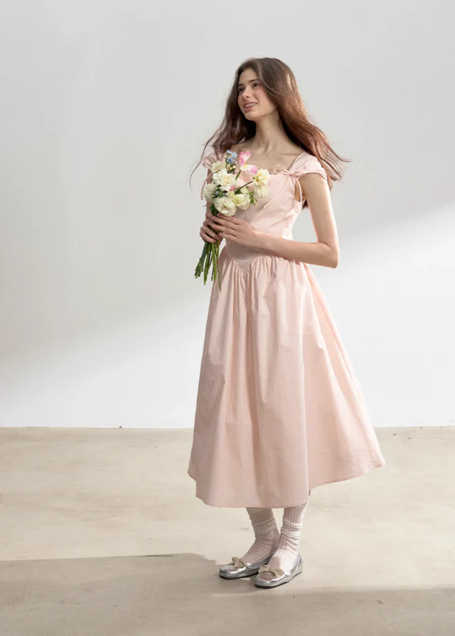 Pink Swing Neck Strap Midi Dress - Image 4