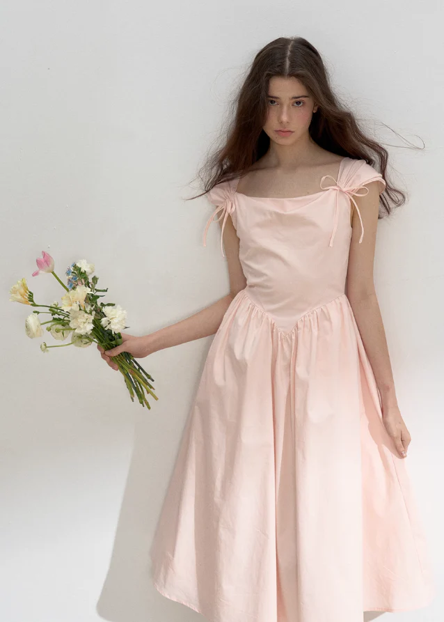 Pink Swing Neck Strap Midi Dress - Image 8