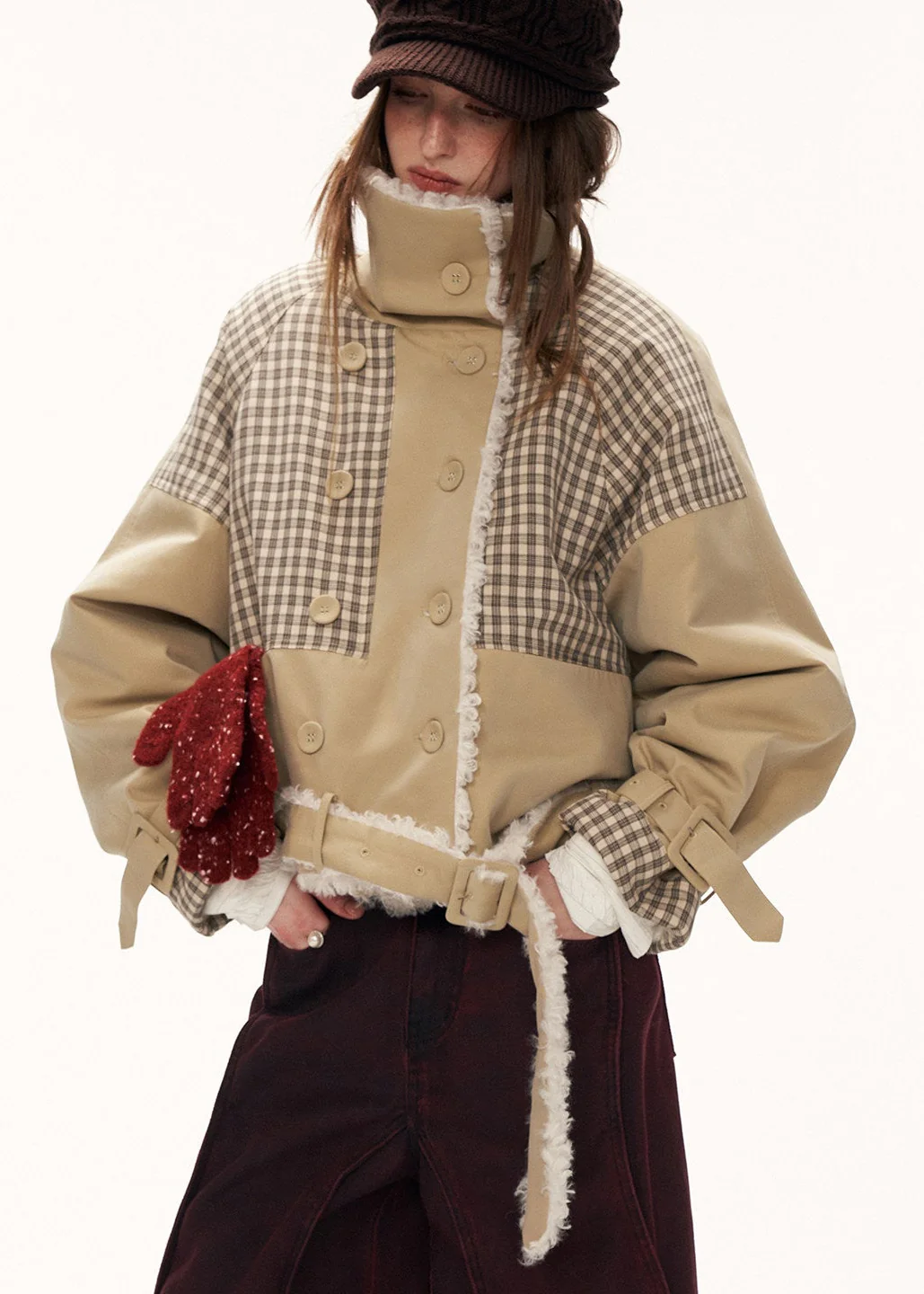 Plaid Clash Fur Collar Jacket - Image 2