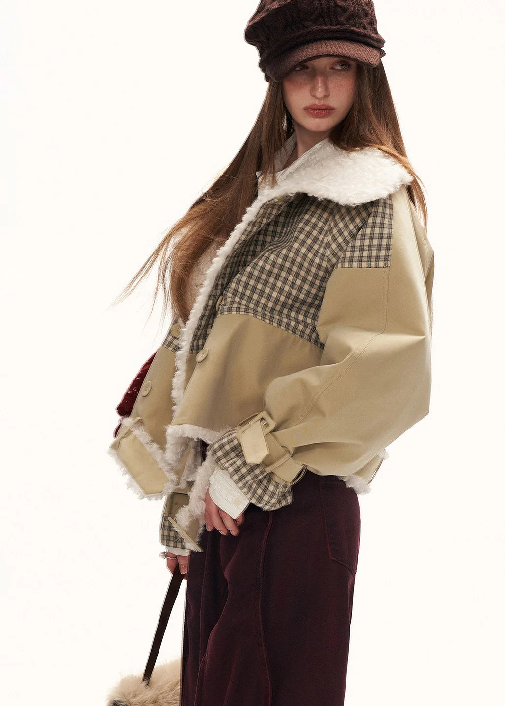 Plaid Clash Fur Collar Jacket - Image 4