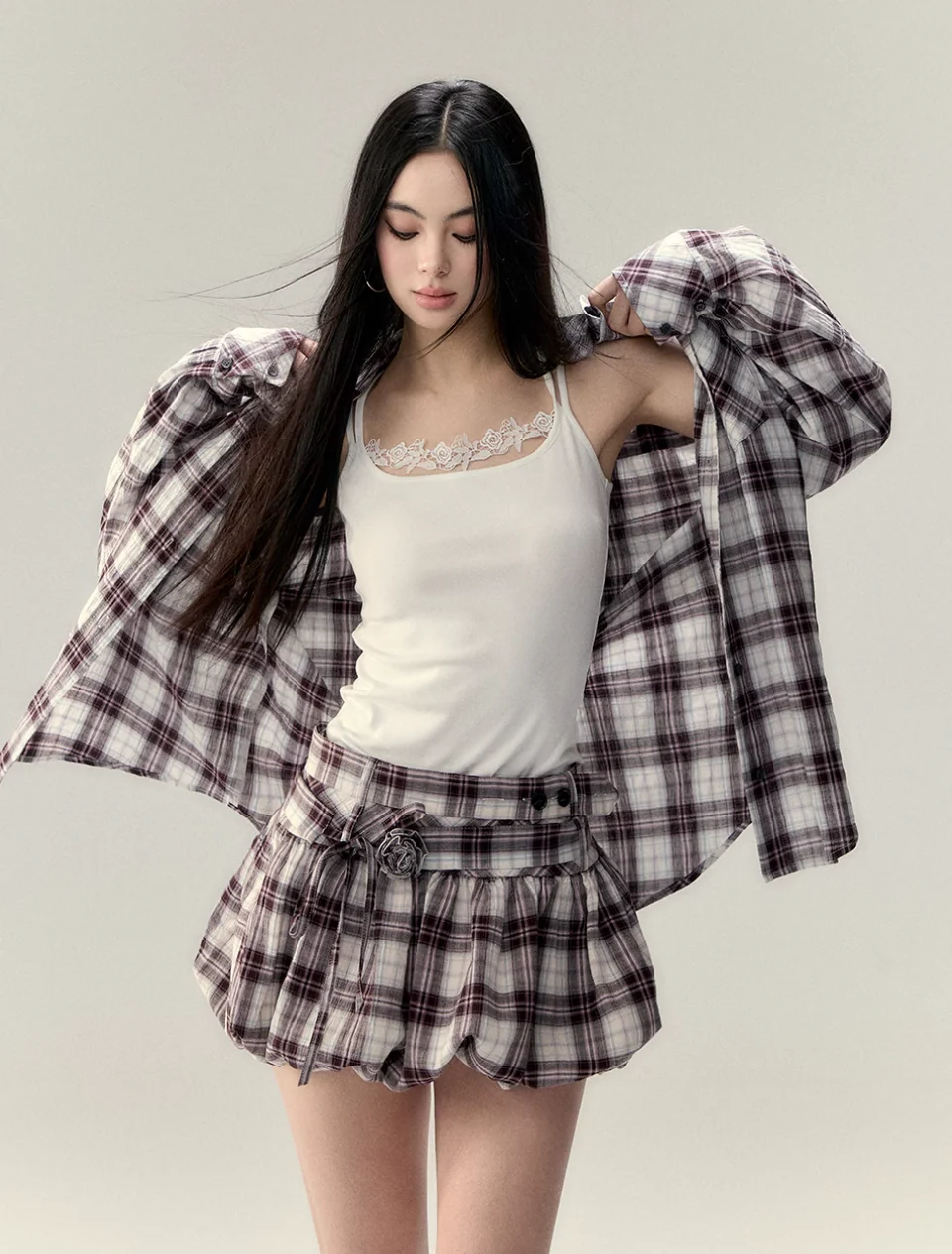 Plaid shirt & puffy skirt fashion suit female - Image 5
