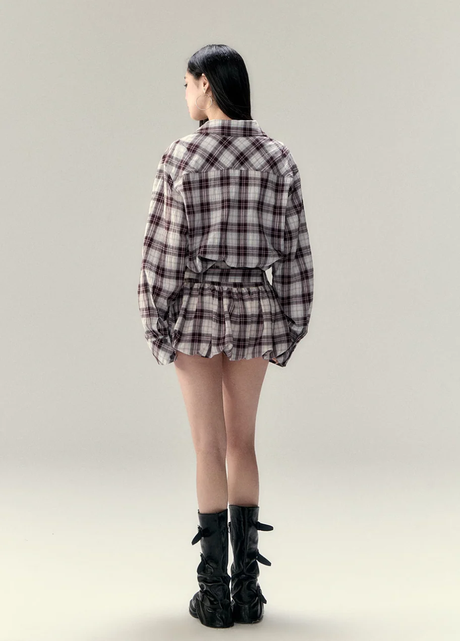 Plaid shirt & puffy skirt fashion suit female - Image 8
