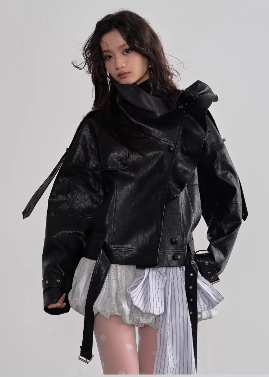 Play Mode Ruffle Leather Jacket - Image 9
