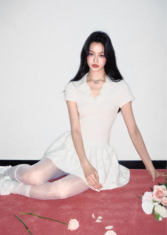 Polo Collar Flower Skirt Dress - Image 2