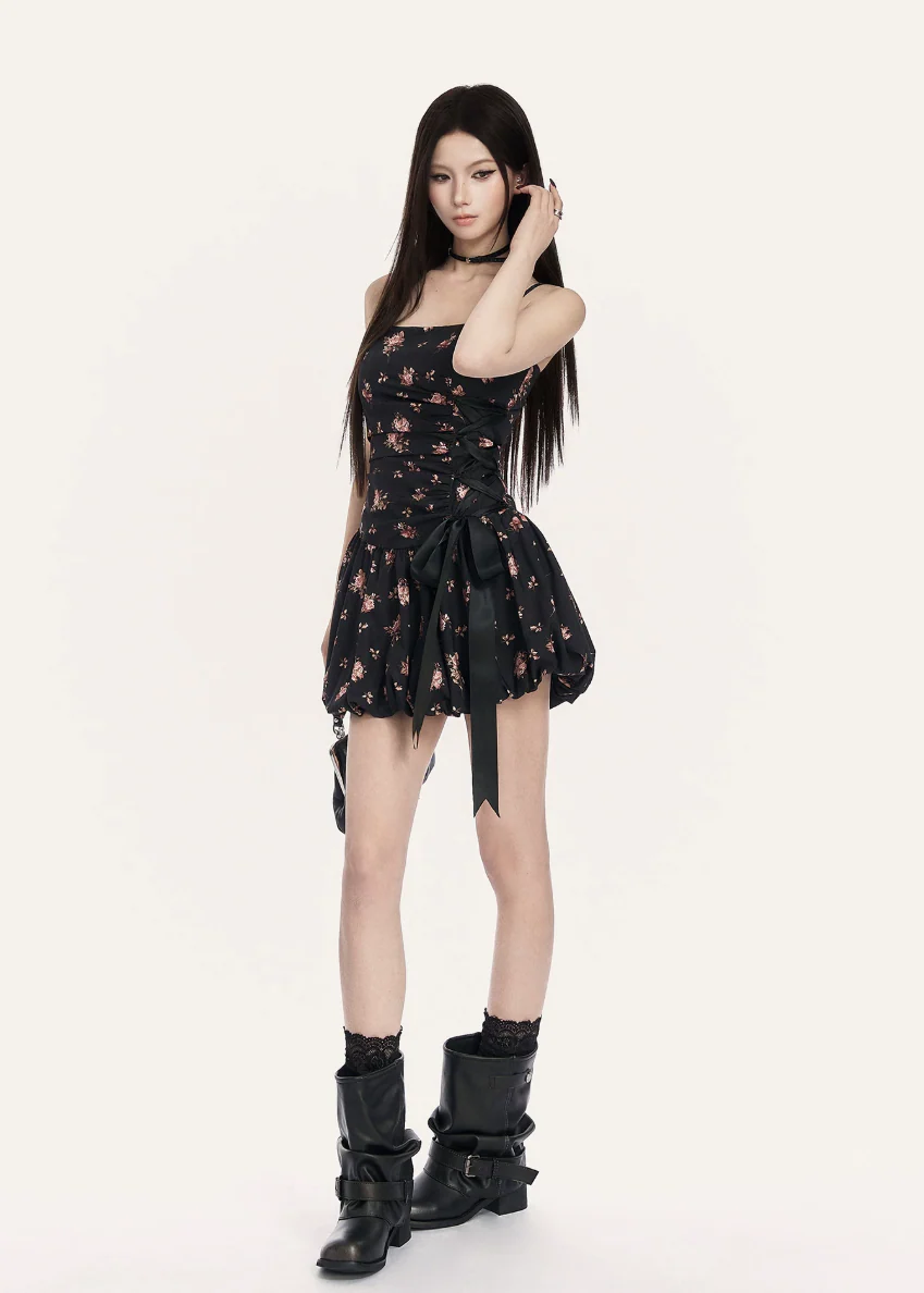 Precision Floral Bow Mini Dress - Image 9