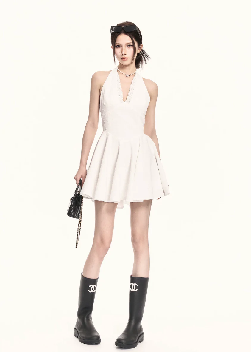 Precision Halter A-Line Mini Dress