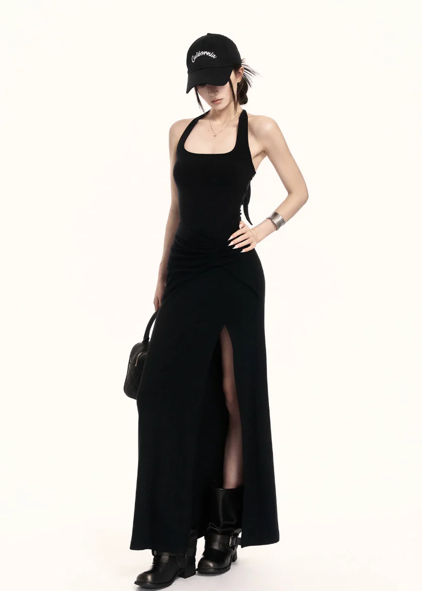 Precision Halter Knit Maxi Dress