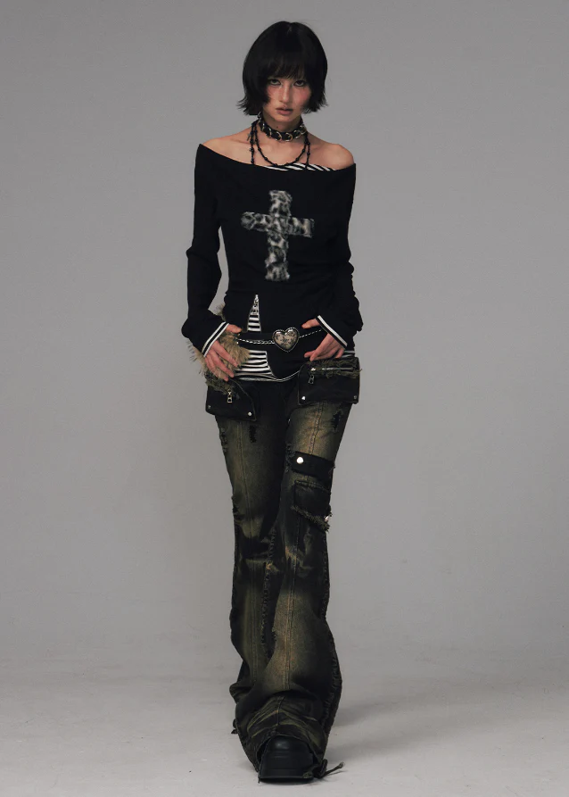Punk Alloy Washed Cargo Bootcut Denim - Image 2