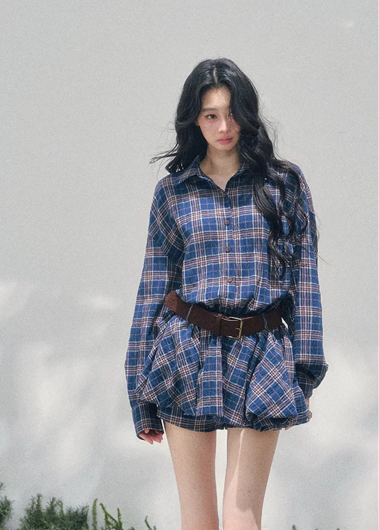 Rain Pane Plaid Shirt Dress - Image 4