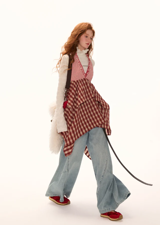 Red Plaid Layer Dress - Image 7