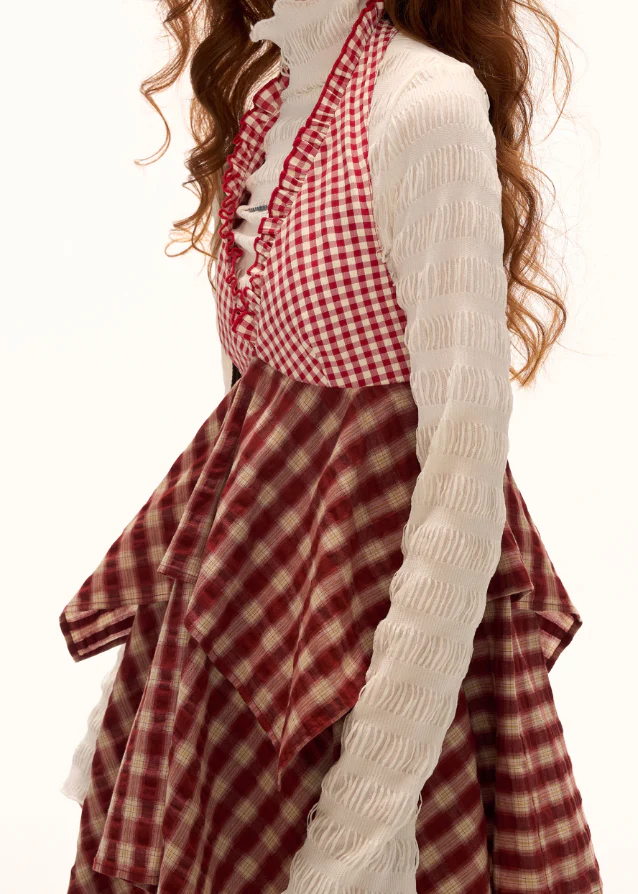 Red Plaid Layer Dress - Image 8
