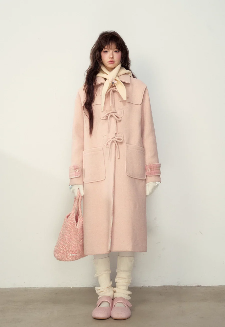Retro Bear Bow Wool Horn Button Coat - Image 4