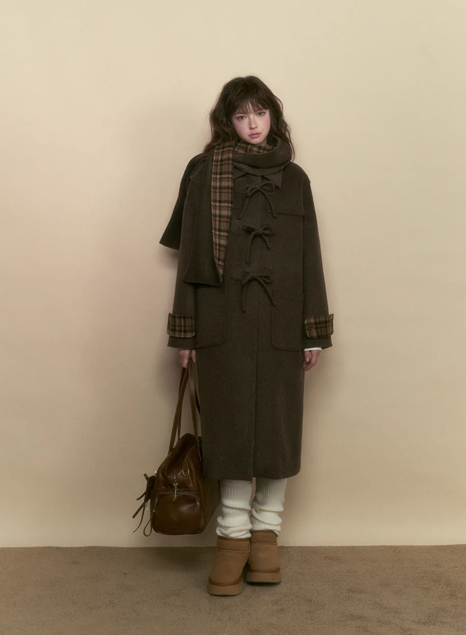 Retro Bear Bow Wool Horn Button Coat - Image 5