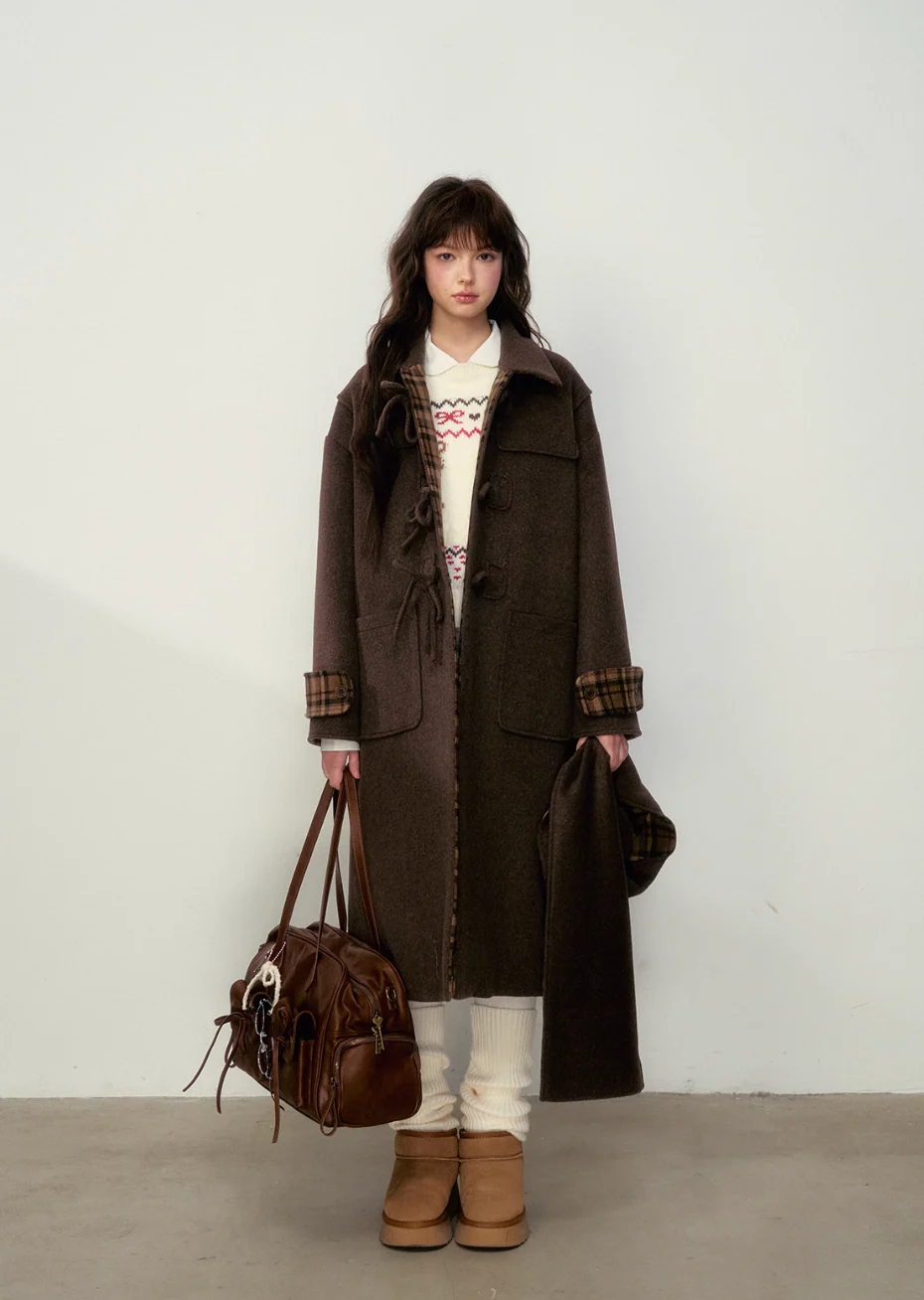 Retro Bear Bow Wool Horn Button Coat - Image 6