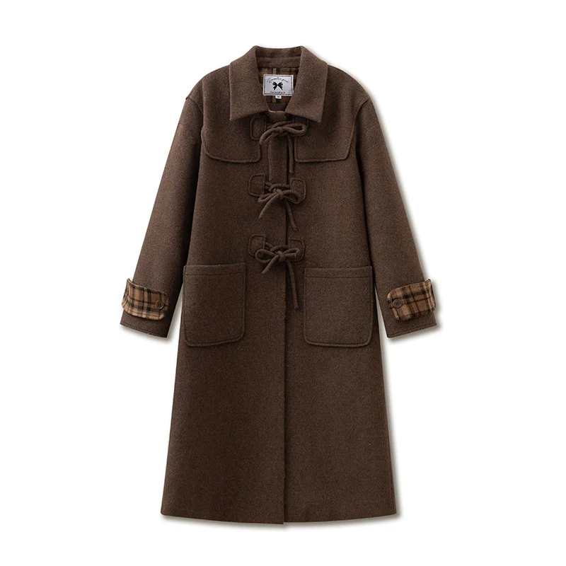 Retro Bear Bow Wool Horn Button Coat - Image 8