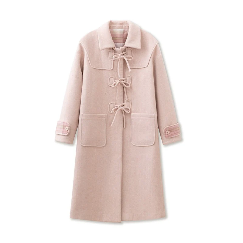Retro Bear Bow Wool Horn Button Coat - Image 9