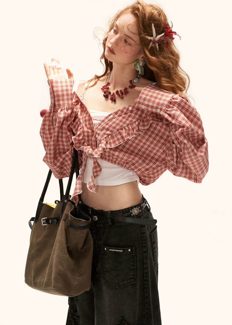 Retro Bloom Plaid Blouse
