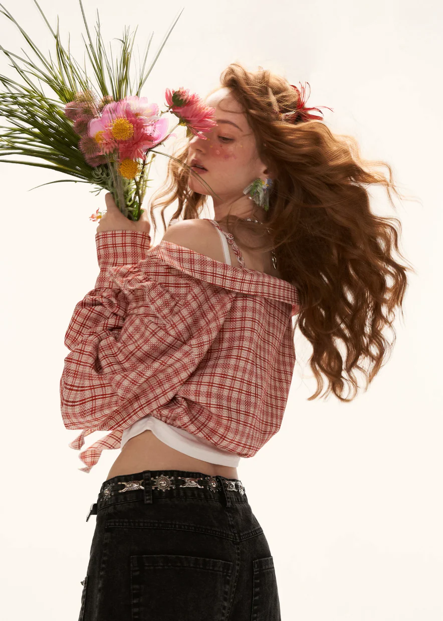 Retro Bloom Plaid Blouse - Image 11