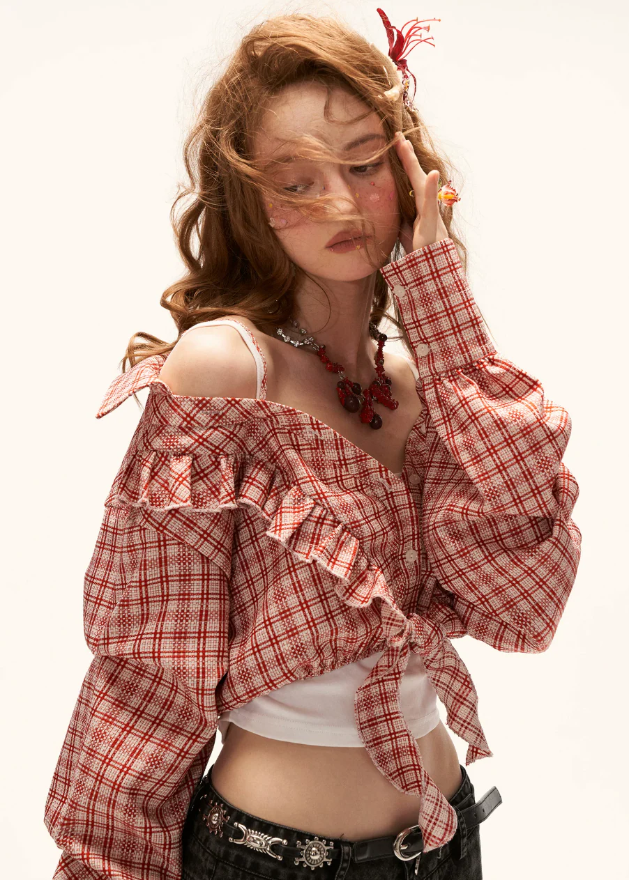 Retro Bloom Plaid Blouse - Image 2