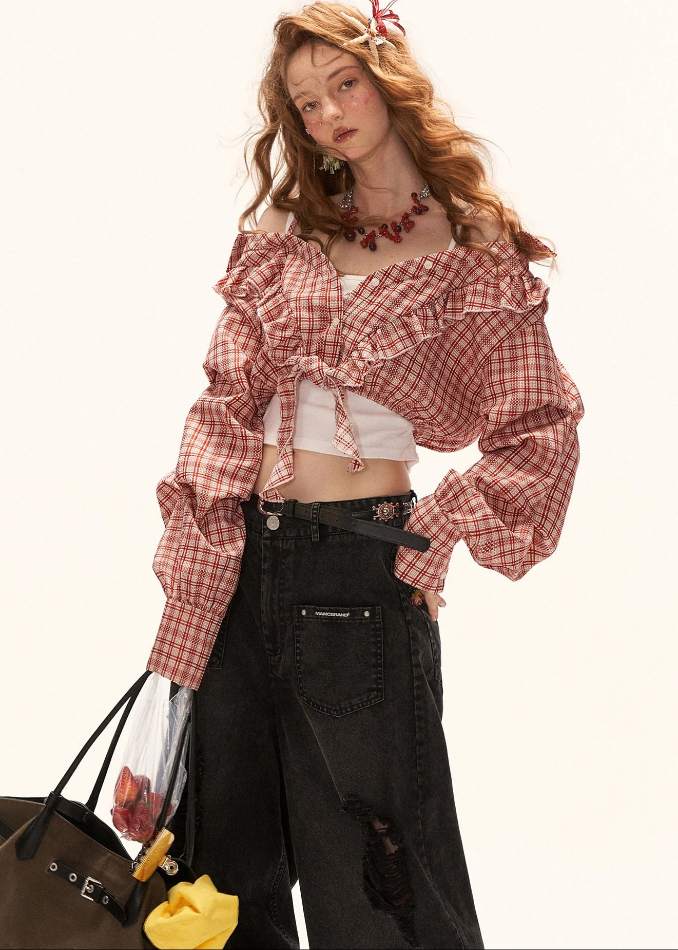 Retro Bloom Plaid Blouse - Image 3