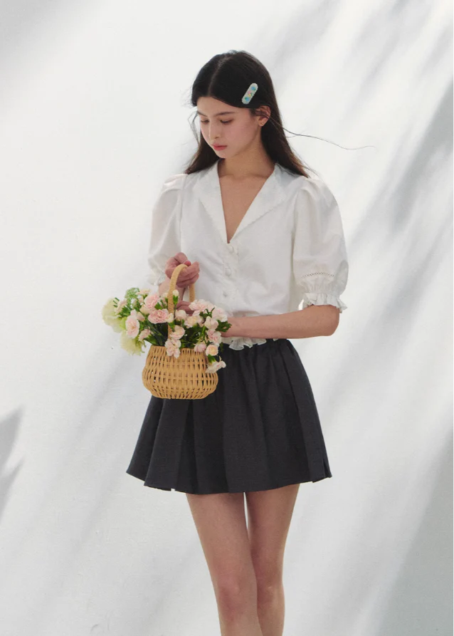 Retro French Embroidered V-Neck Shirt - Image 6