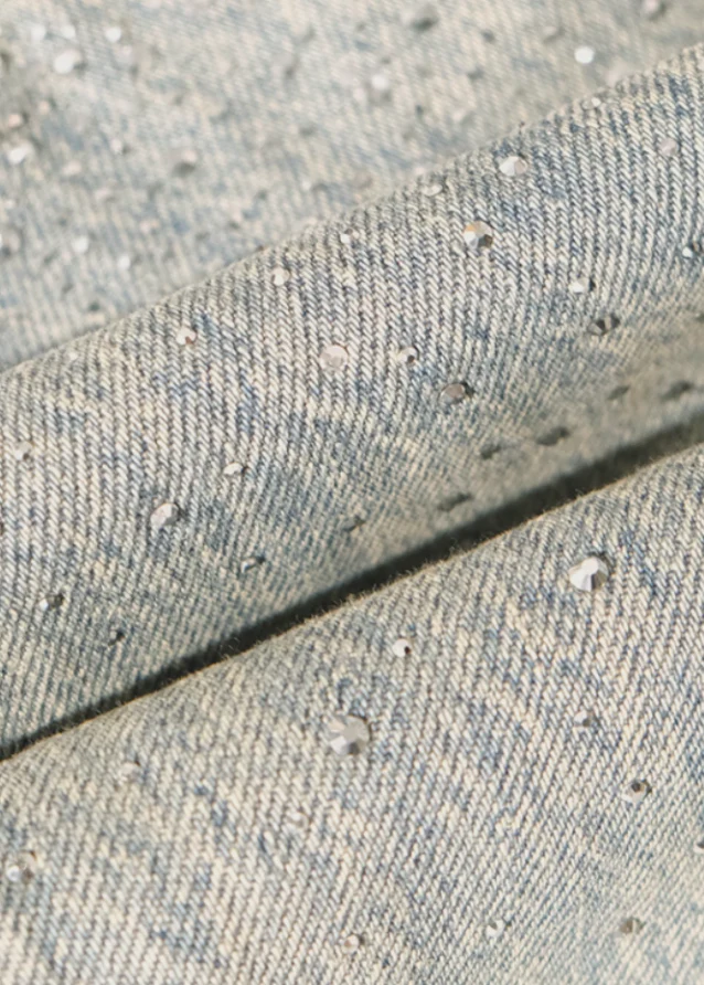Rhinestone Washed Cotton Denim Pants - Image 9