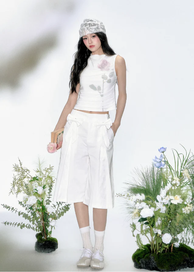 Rose Print Mesh Slim Vest - Image 4
