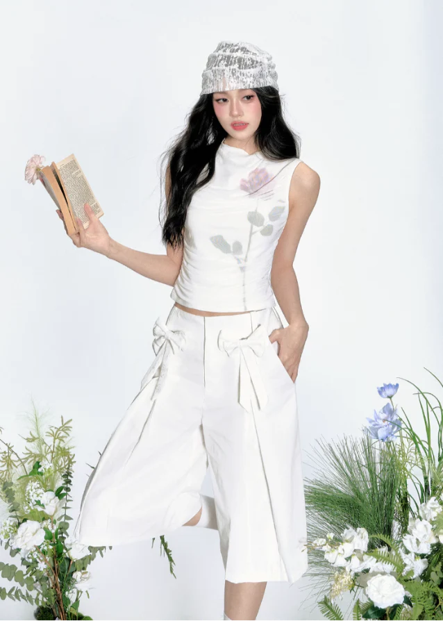 Rose Print Mesh Slim Vest - Image 5