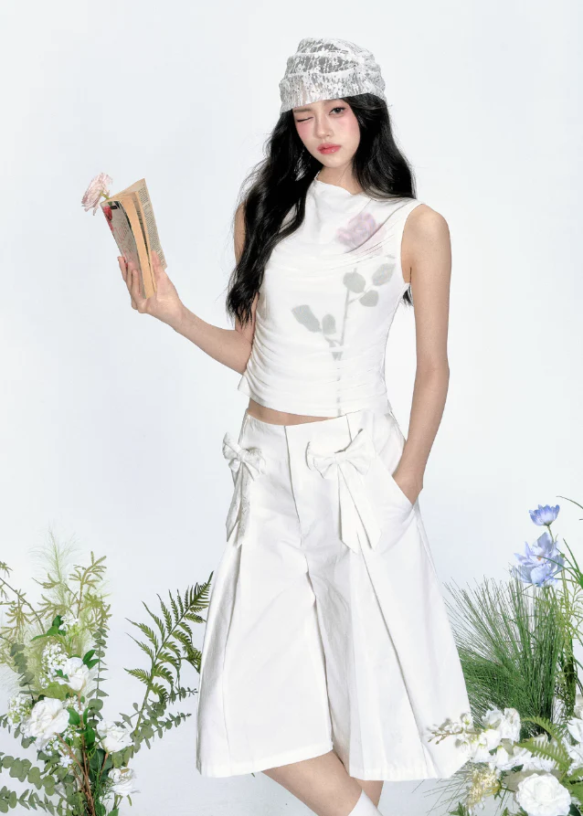 Rose Print Mesh Slim Vest - Image 6