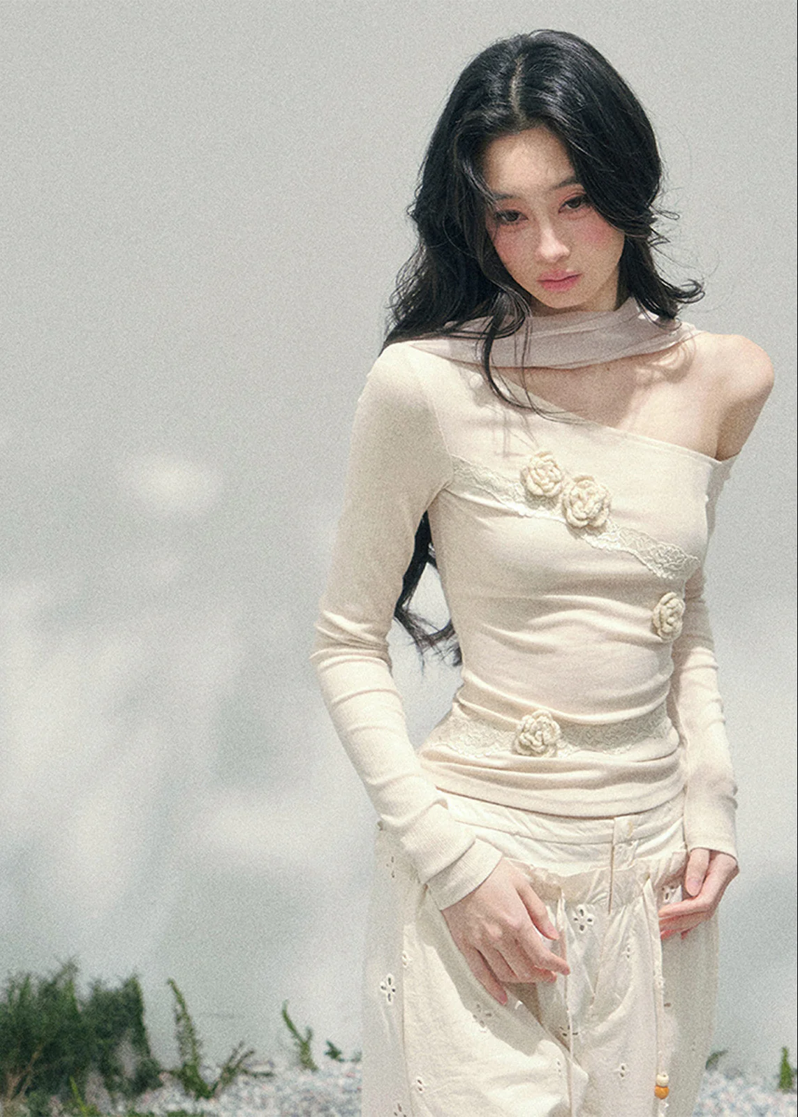 Rose Whisper Off-Shoulder Lace Top