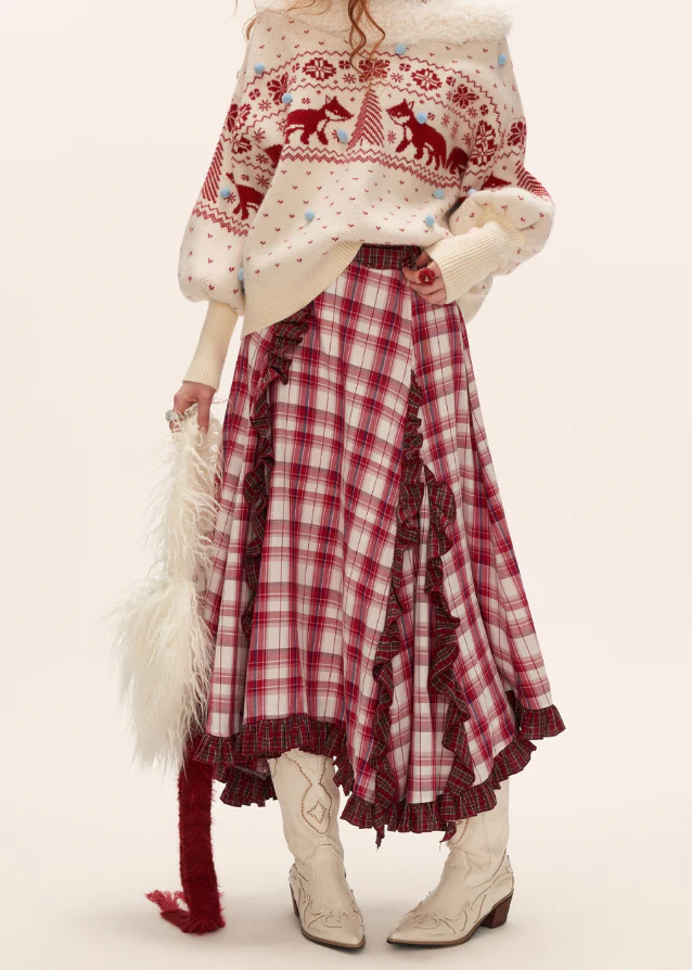 Ruffle Hem Plaid Maxi