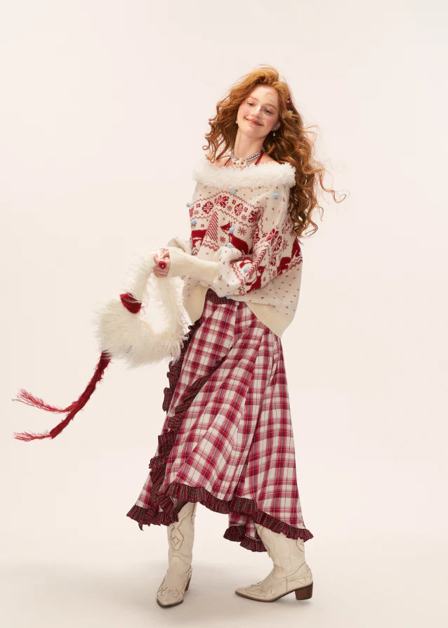 Ruffle Hem Plaid Maxi - Image 3