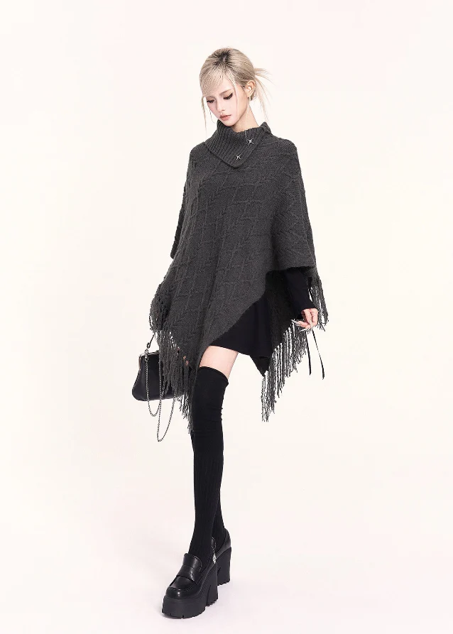 Seoul Muse Asymmetric Fringe Poncho - Image 3