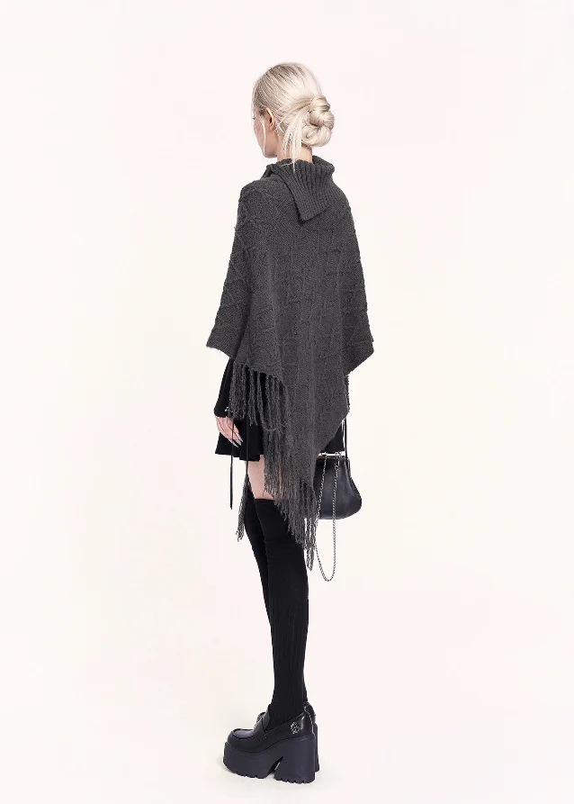 Seoul Muse Asymmetric Fringe Poncho - Image 9