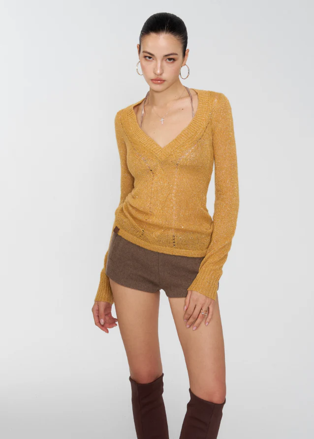 Shine Frame Deep-V Sparkle Sweater - Image 8
